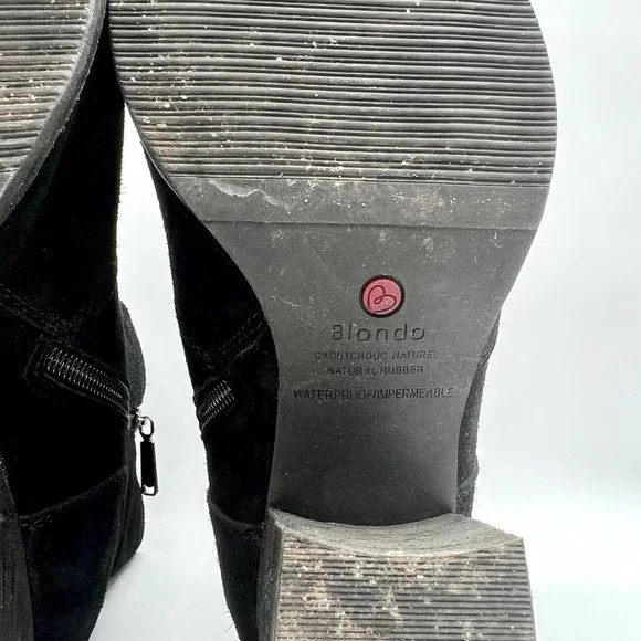 Blondo Waterproof Suede Leather Heeled Moto Booties Chunky Heel Winter Boots 7.5 - Picture 10 of 11